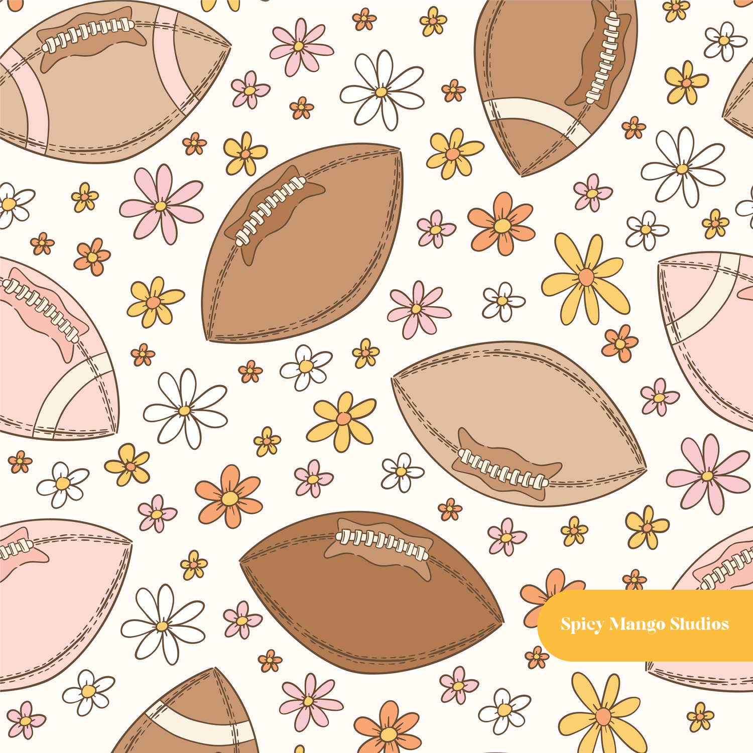 Neutral Football Floral Seamless Pattern