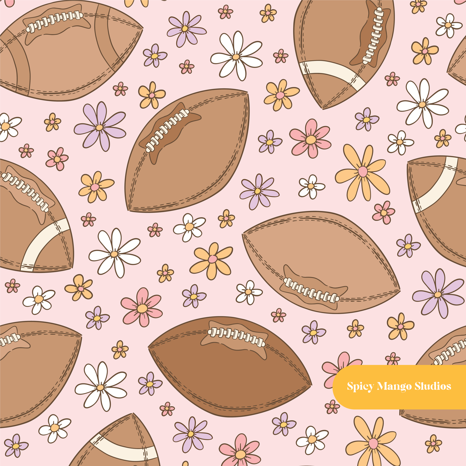 Pink Football Floral Seamless Pattern