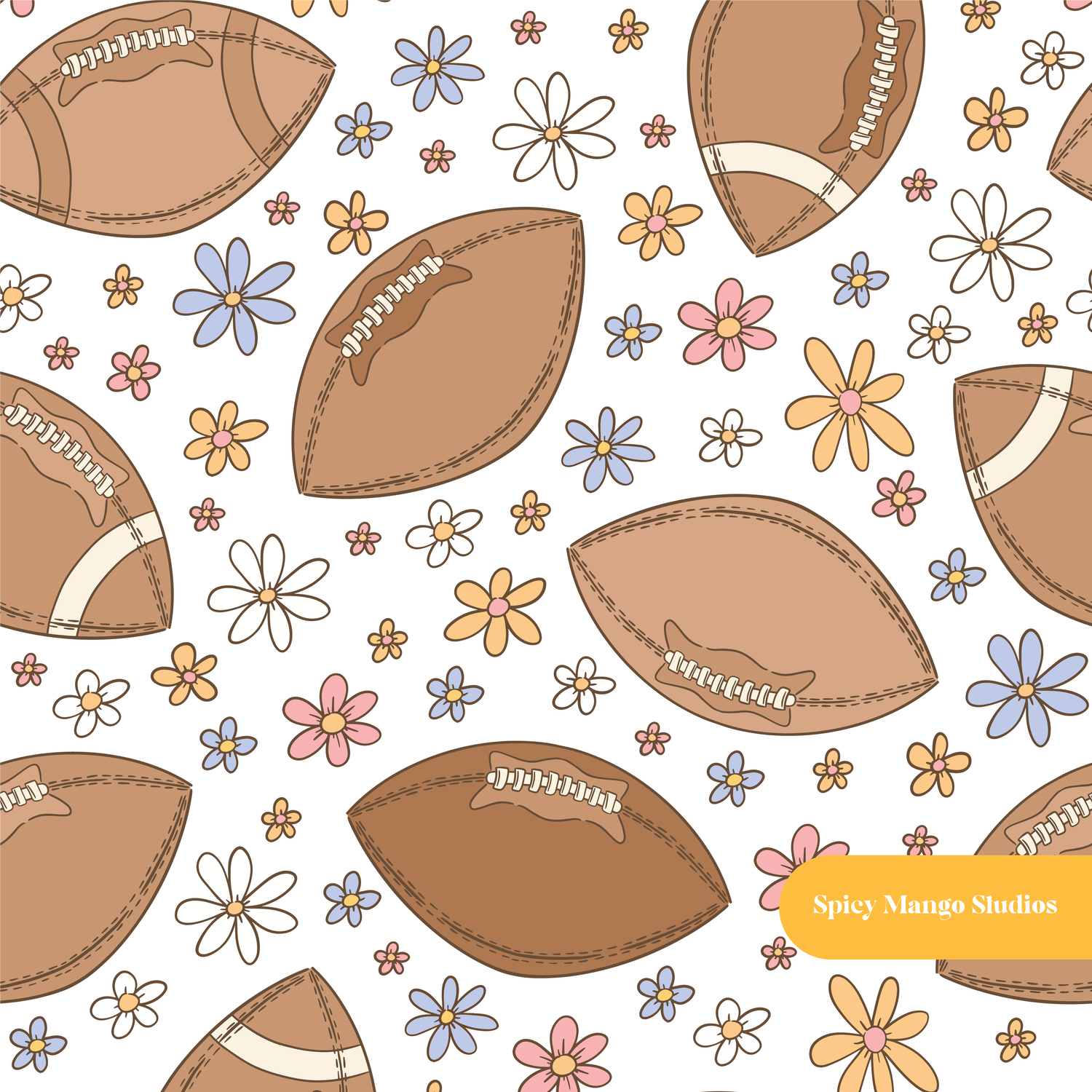 White Football Floral Seamless Pattern
