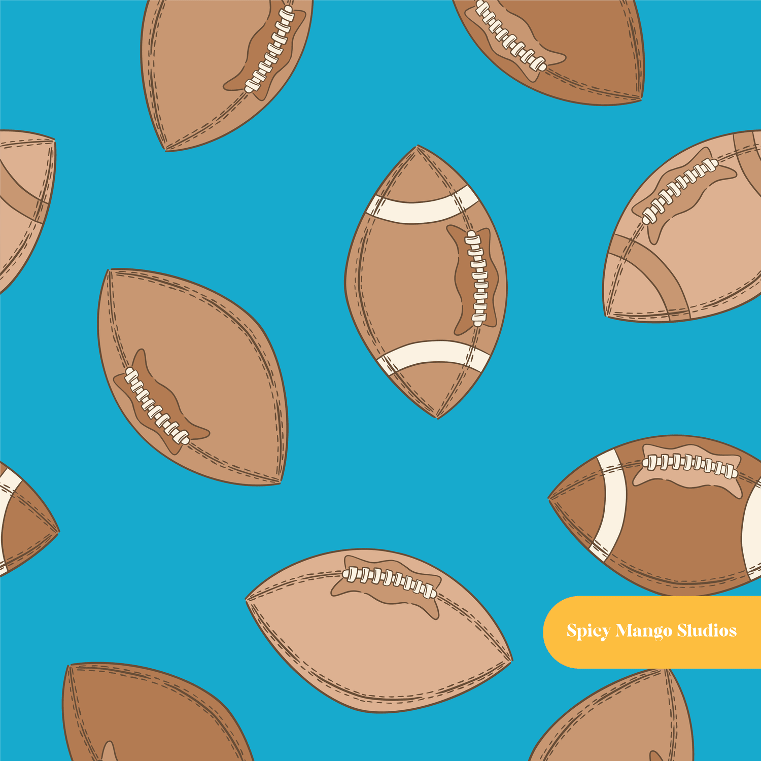 Cerulean Football Seamless Pattern