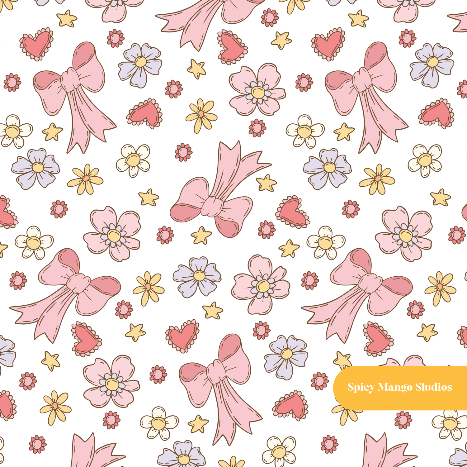 White and Pink Floral Bow Seamless Pattern
