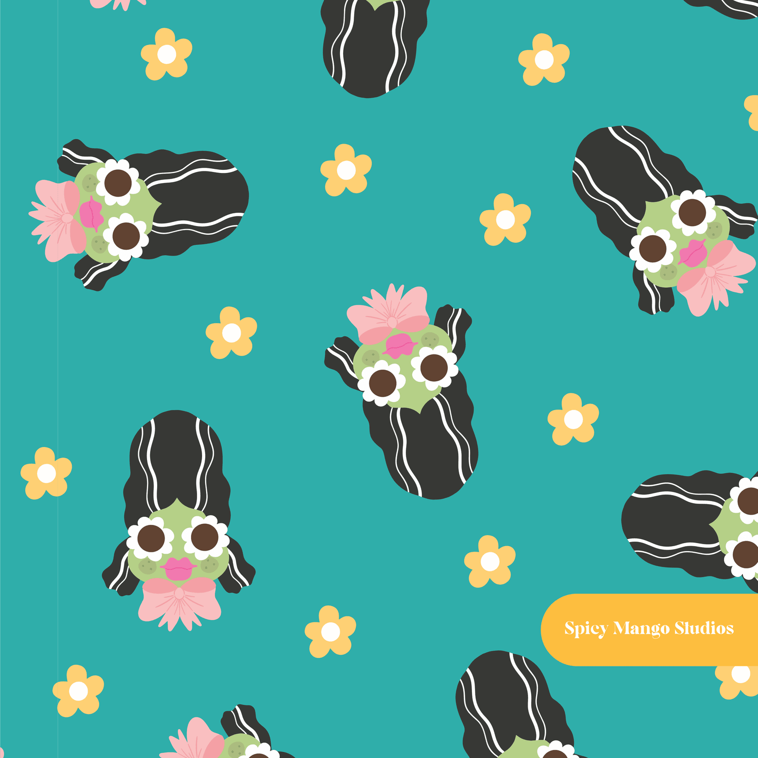 Aqua Francine Halloween Seamless Pattern