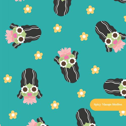 Aqua Francine Halloween Seamless Pattern