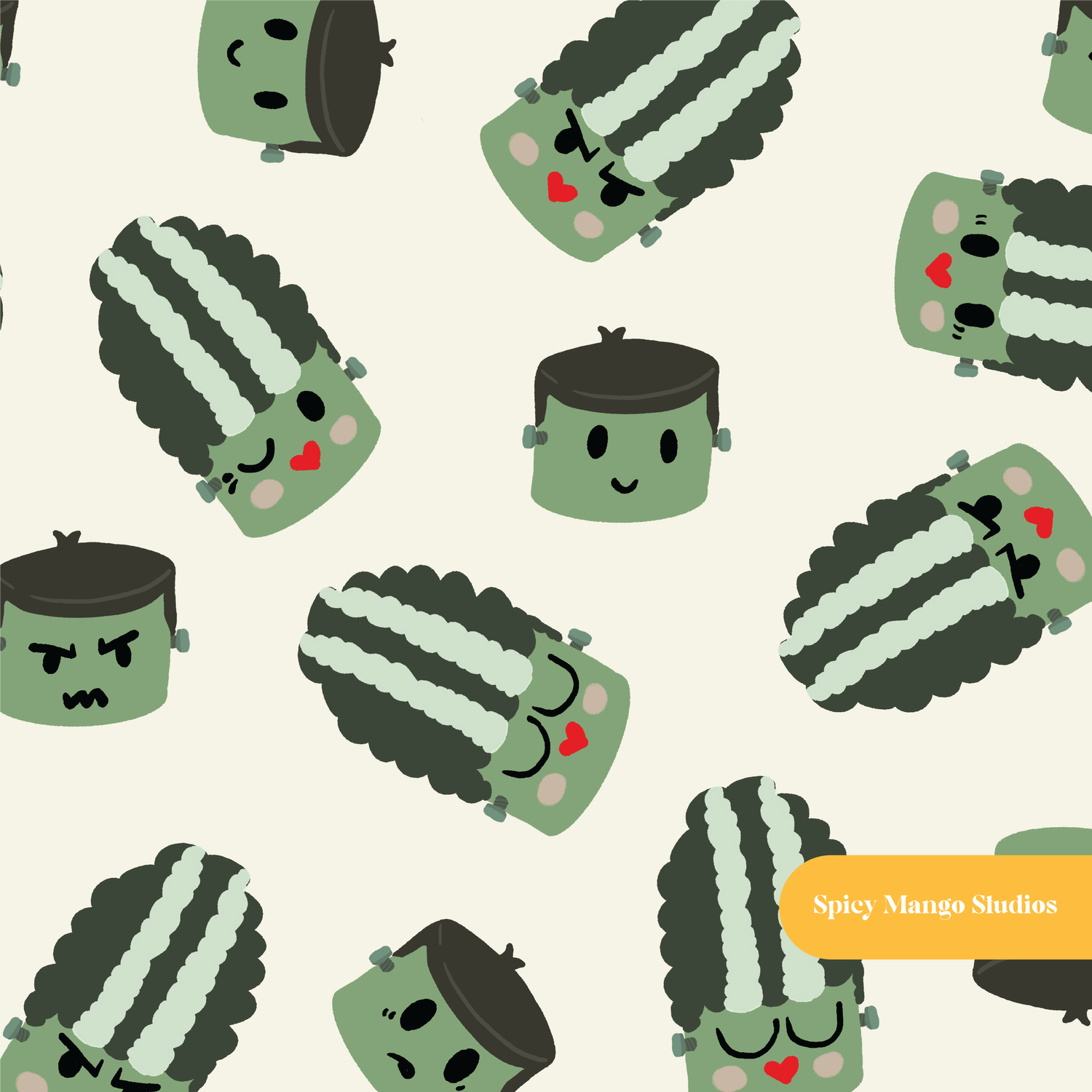Off White Franky and Francine Halloween Seamless Pattern – Digital Download