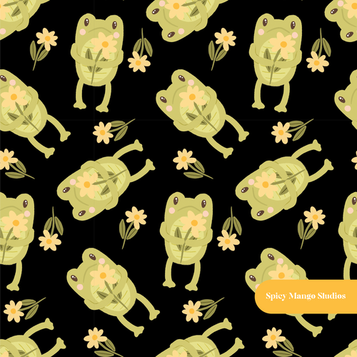Black Frogette Seamless Pattern