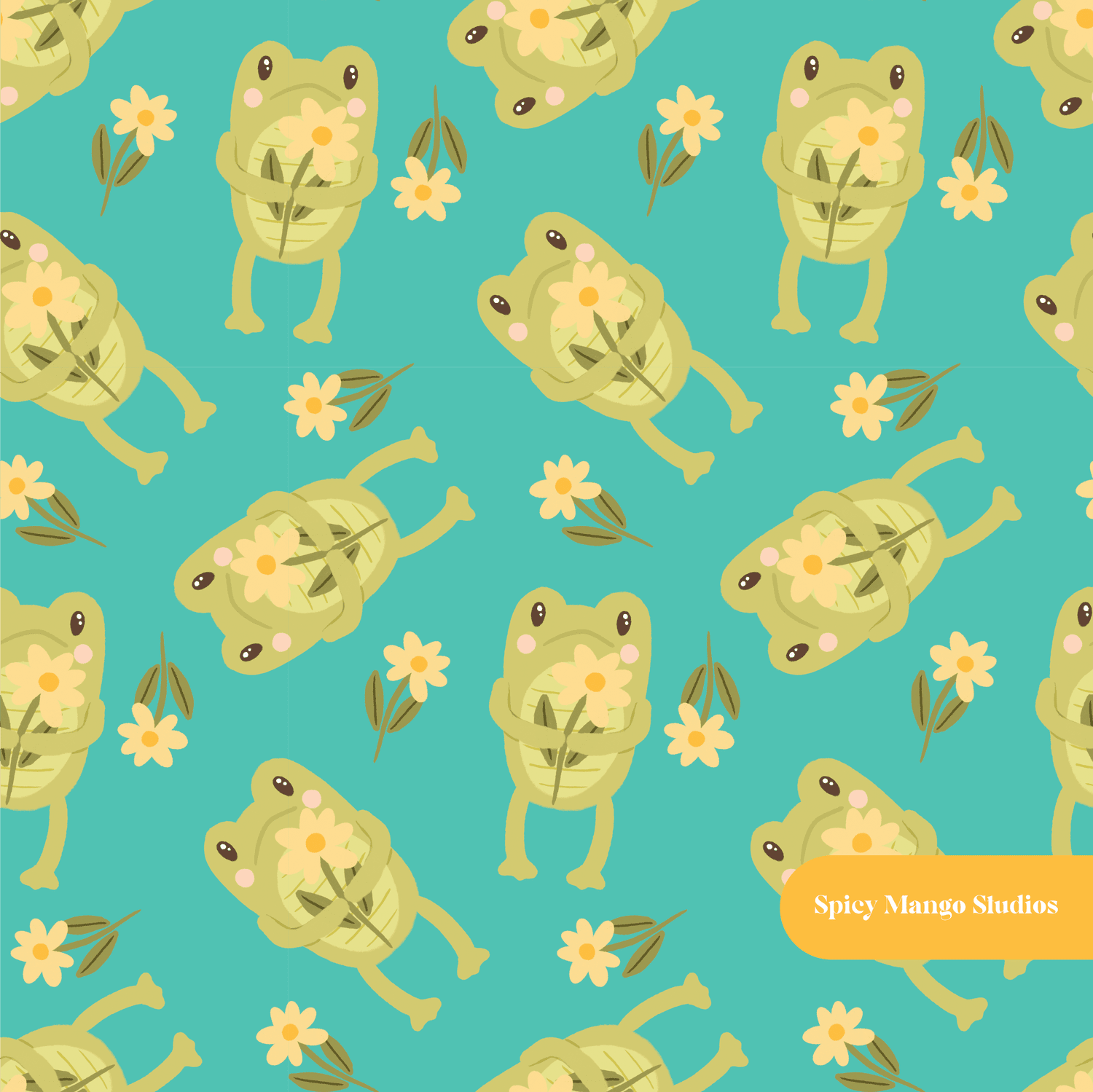 Teal Frogette Seamless Pattern