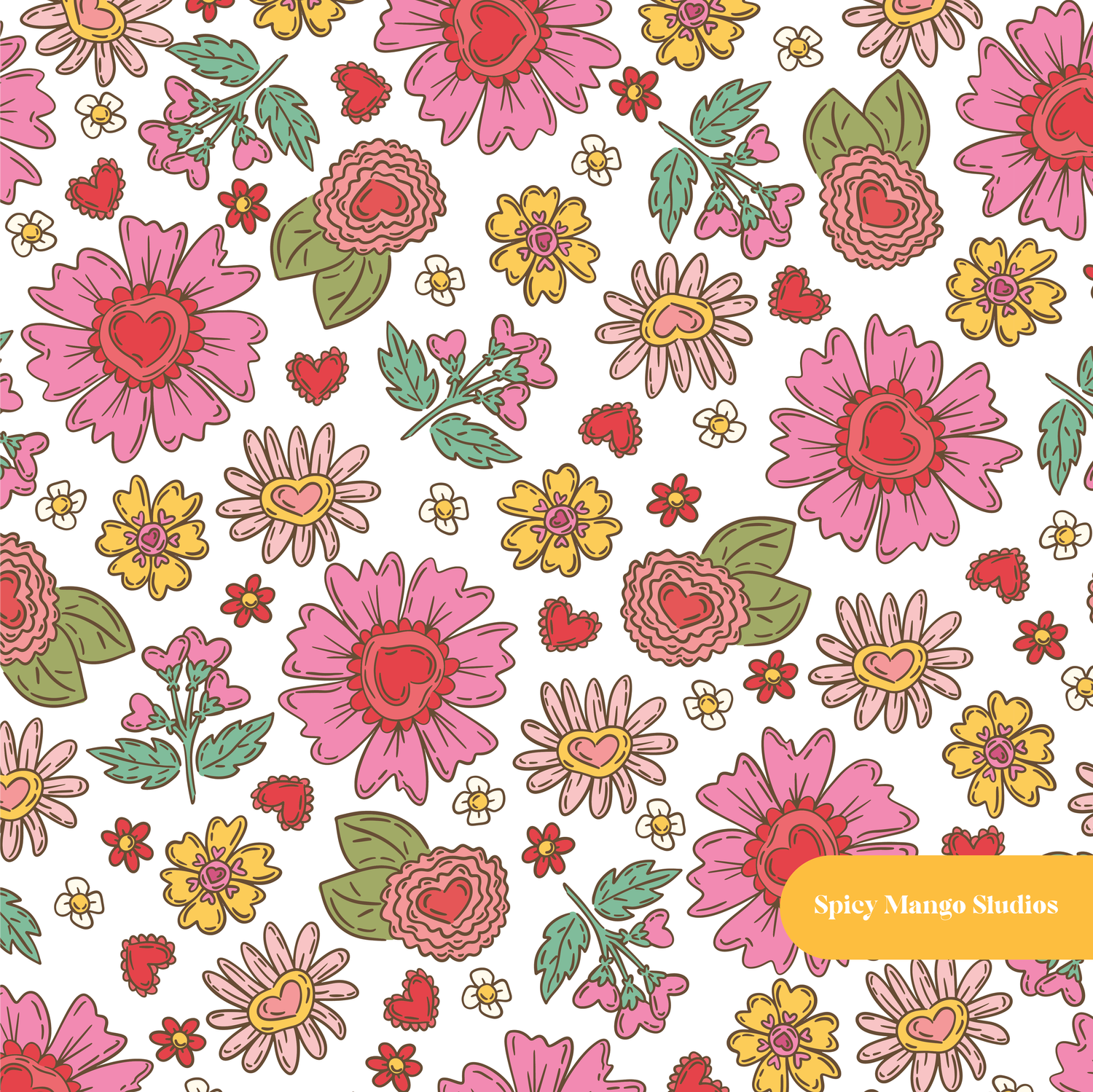 White Floral Heart Seamless Pattern