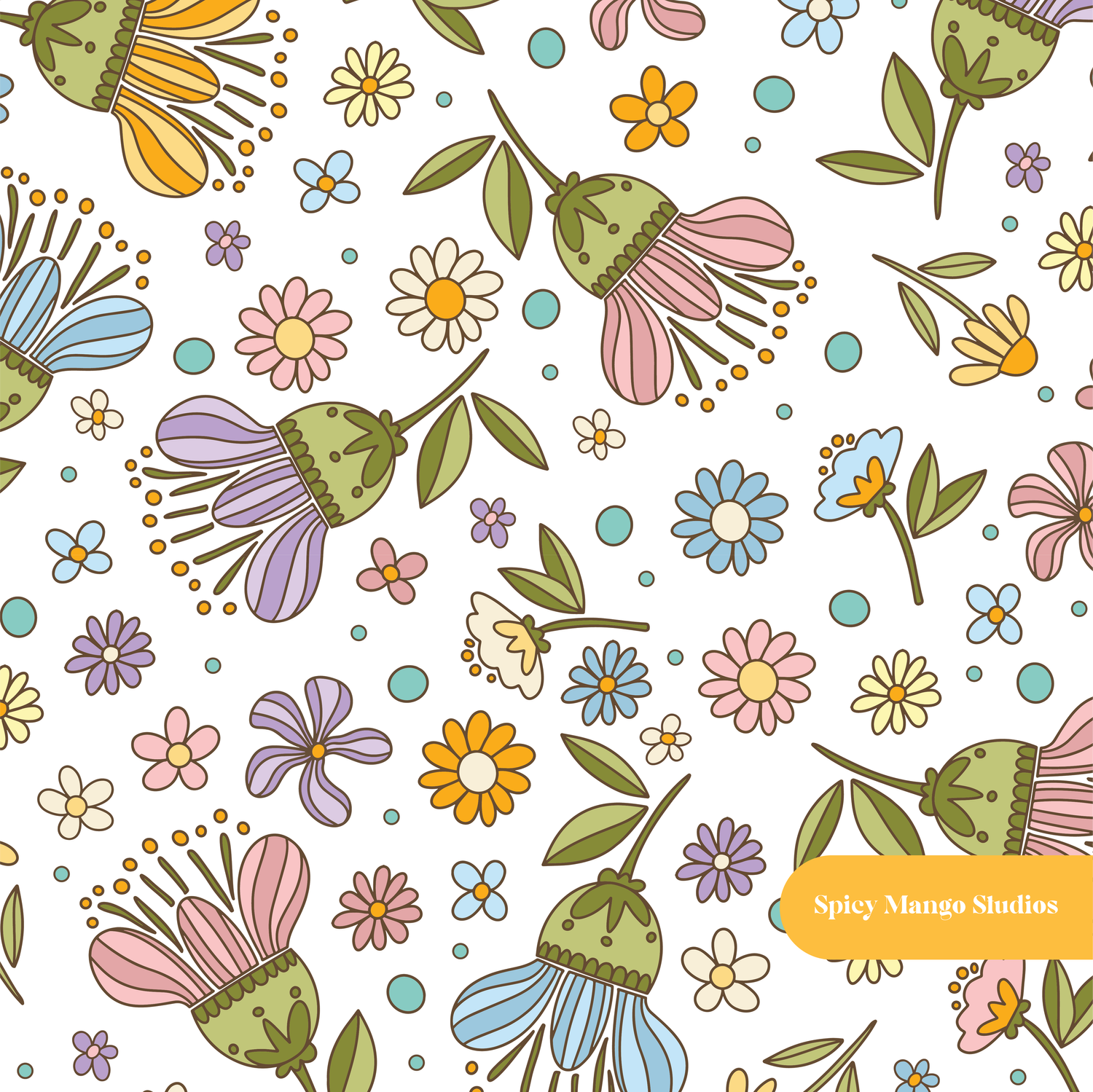 Pastel Floral Medley Seamless Pattern