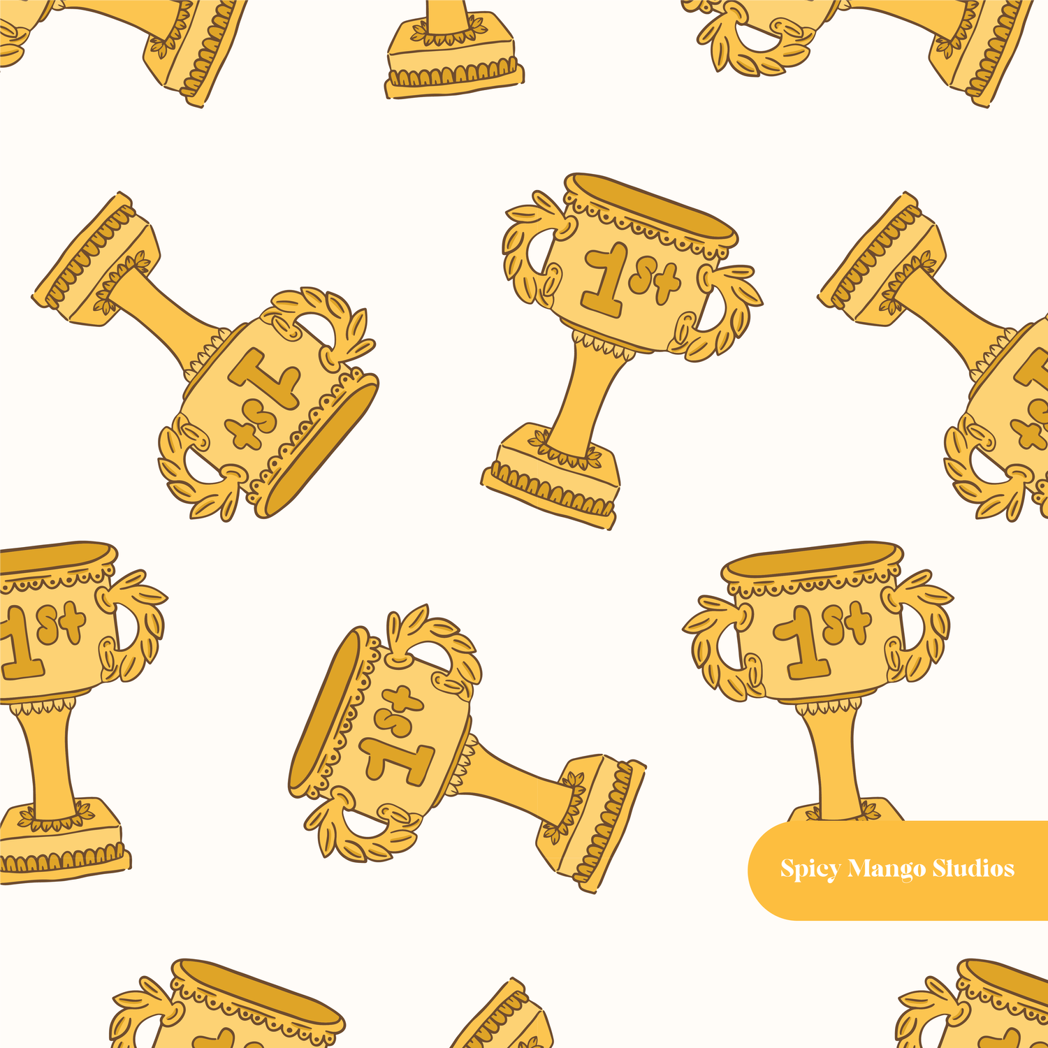Neutral Trophy Seamless Pattern – Sports Award & Championship Digital Download