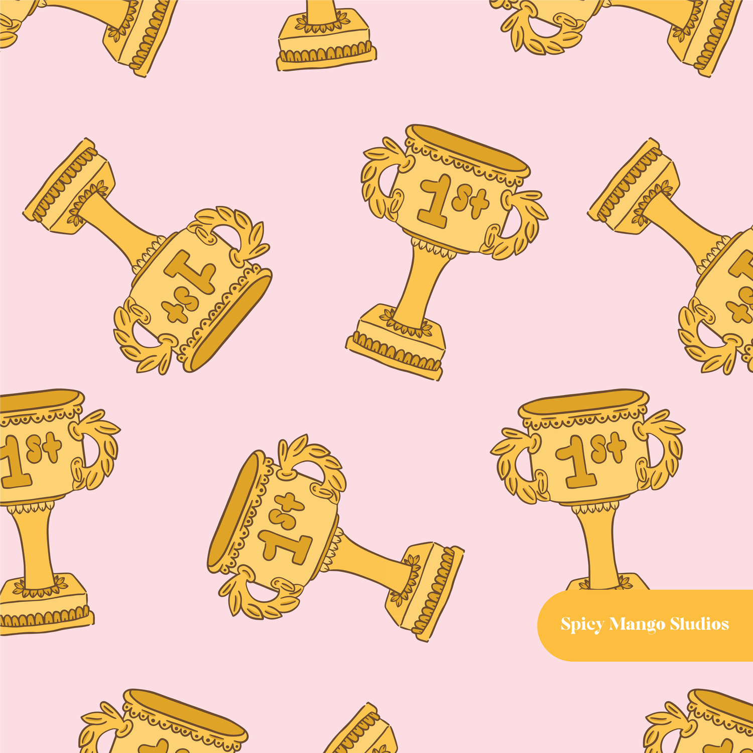 Pink Trophy Seamless Pattern – Sports Award & Championship Digital Download