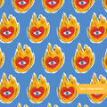 Blue Fire Heart Seamless Pattern