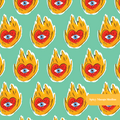 Green Fire Heart Seamless Pattern