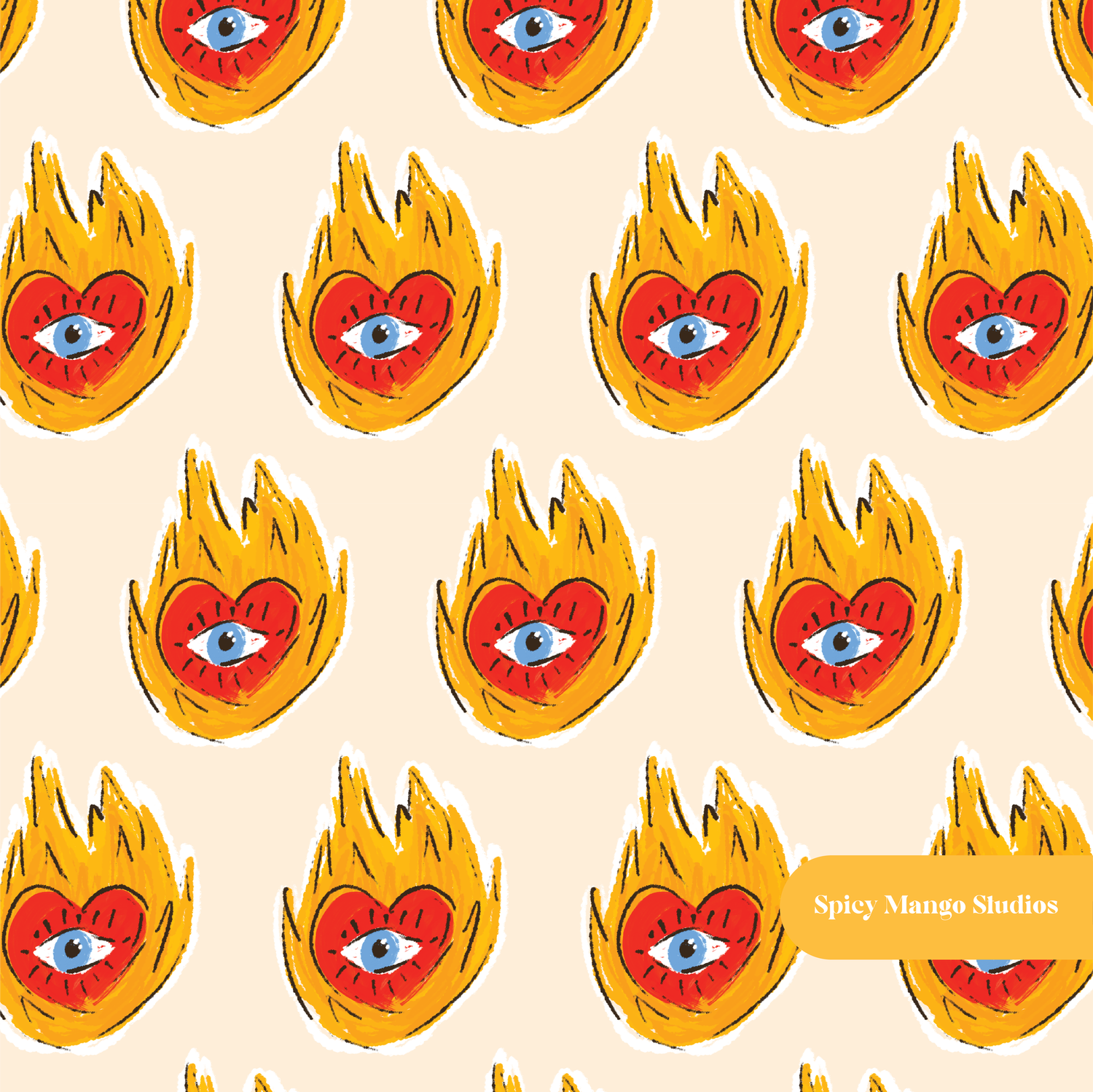 Neutral Fire Heart Seamless Pattern