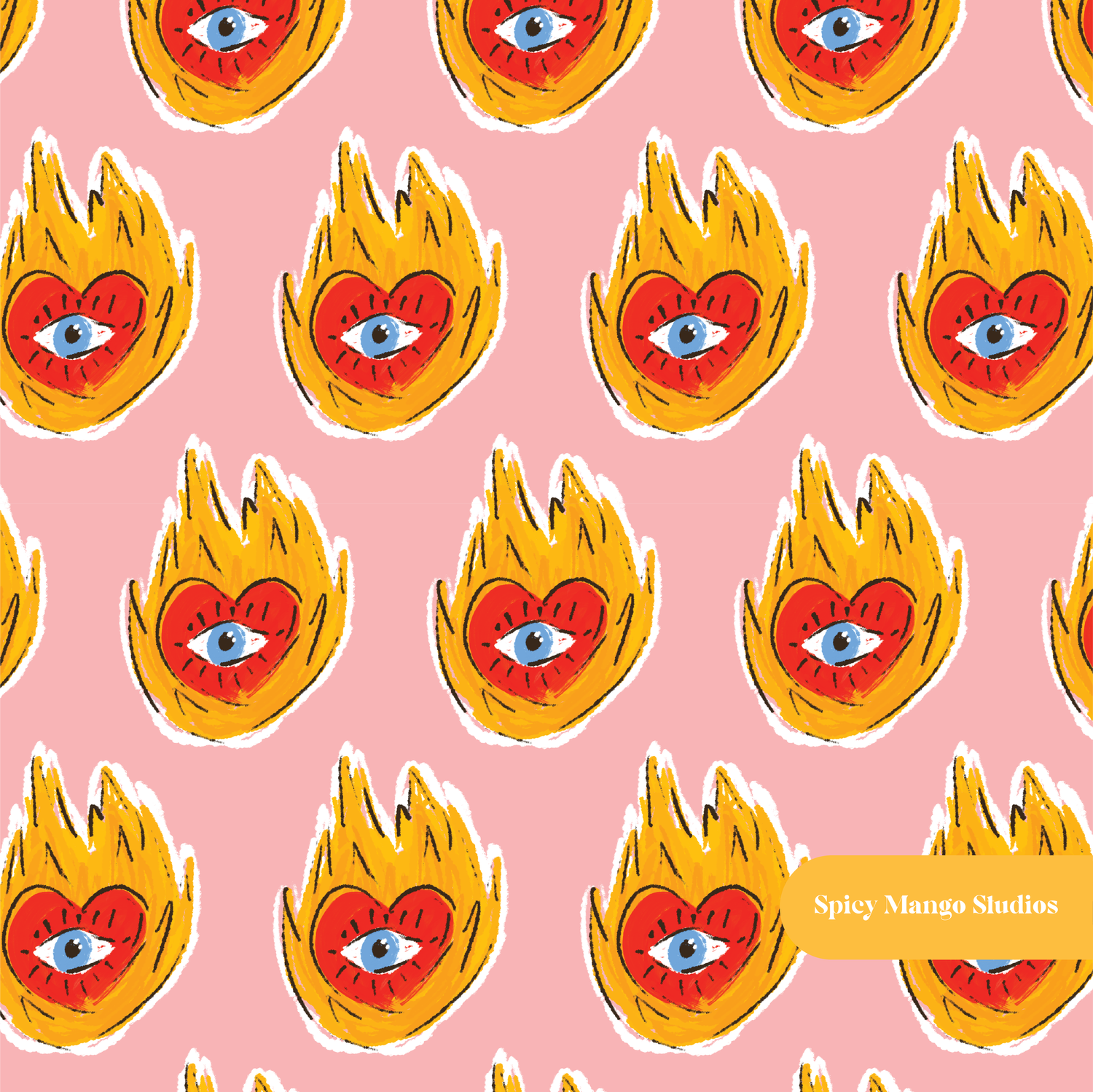 Pink Fire Heart Seamless Pattern