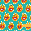 Teal Fire Heart Seamless Pattern