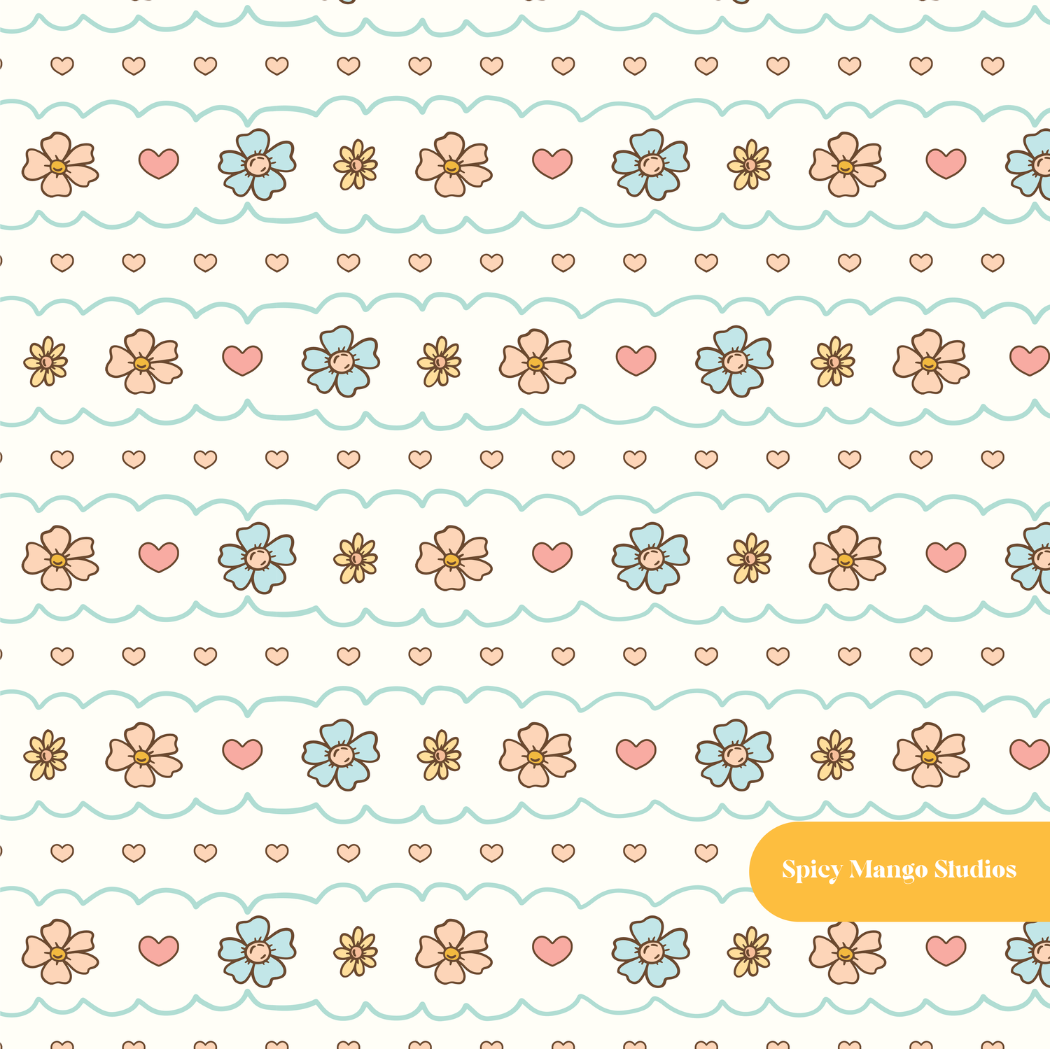 Off White Floral Stripe Seamless Pattern
