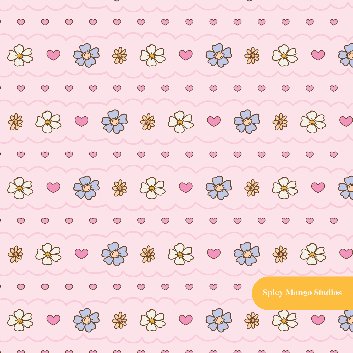 Pink Floral Stripe Seamless Pattern