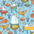 Light Blue Flying Saucer Seamless Pattern – Digital Download