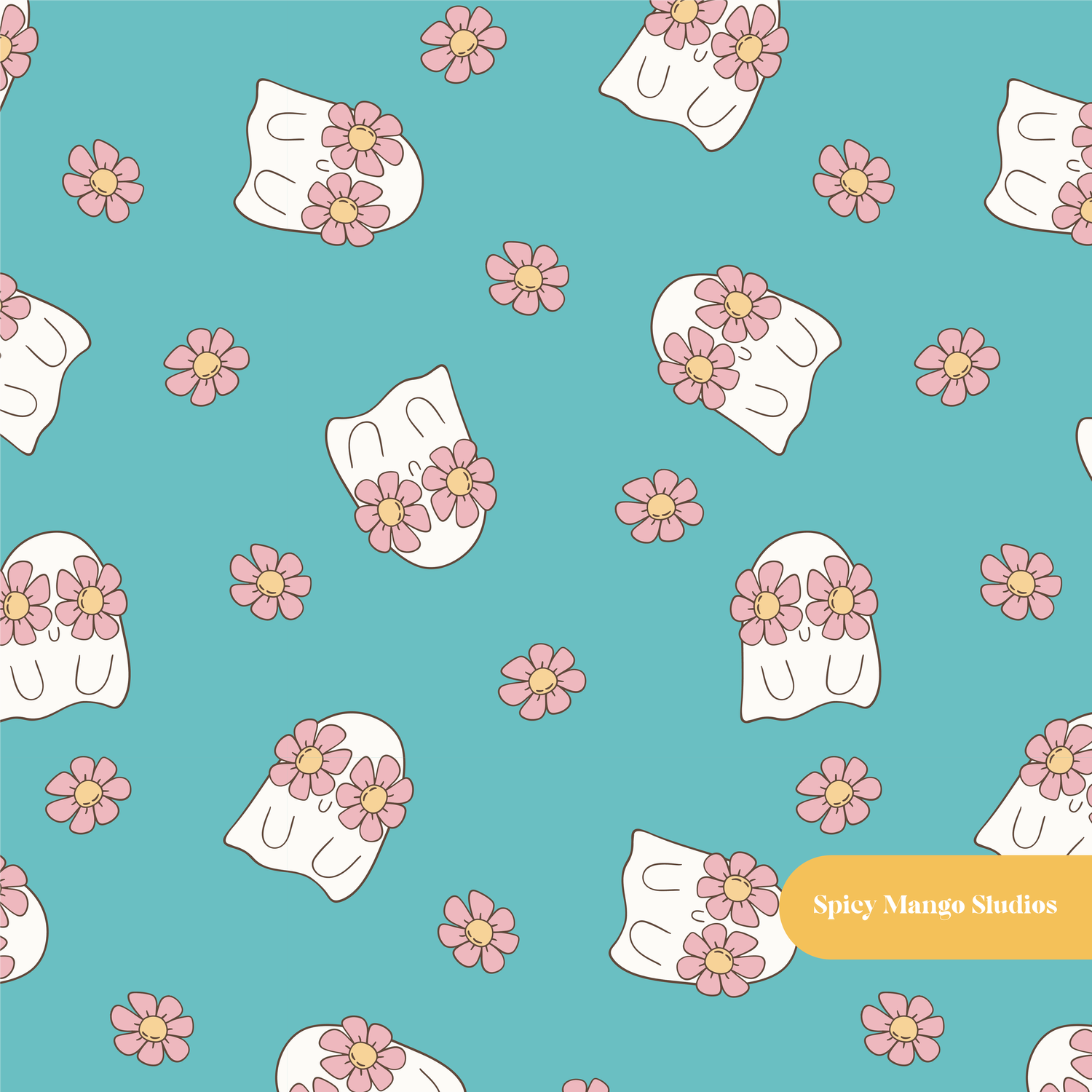 Aqua Groovy Boo Seamless Pattern