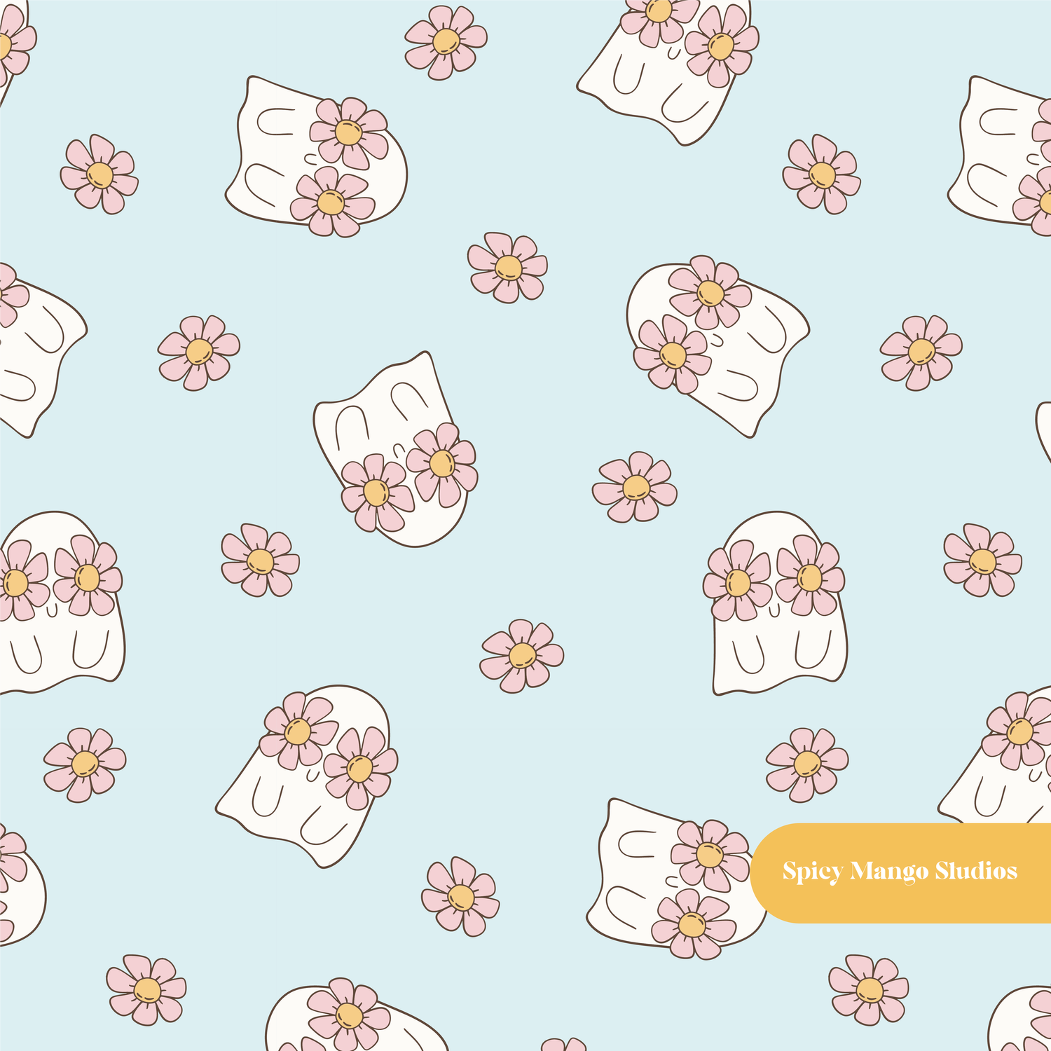 Light Blue Groovy Boo Seamless Pattern