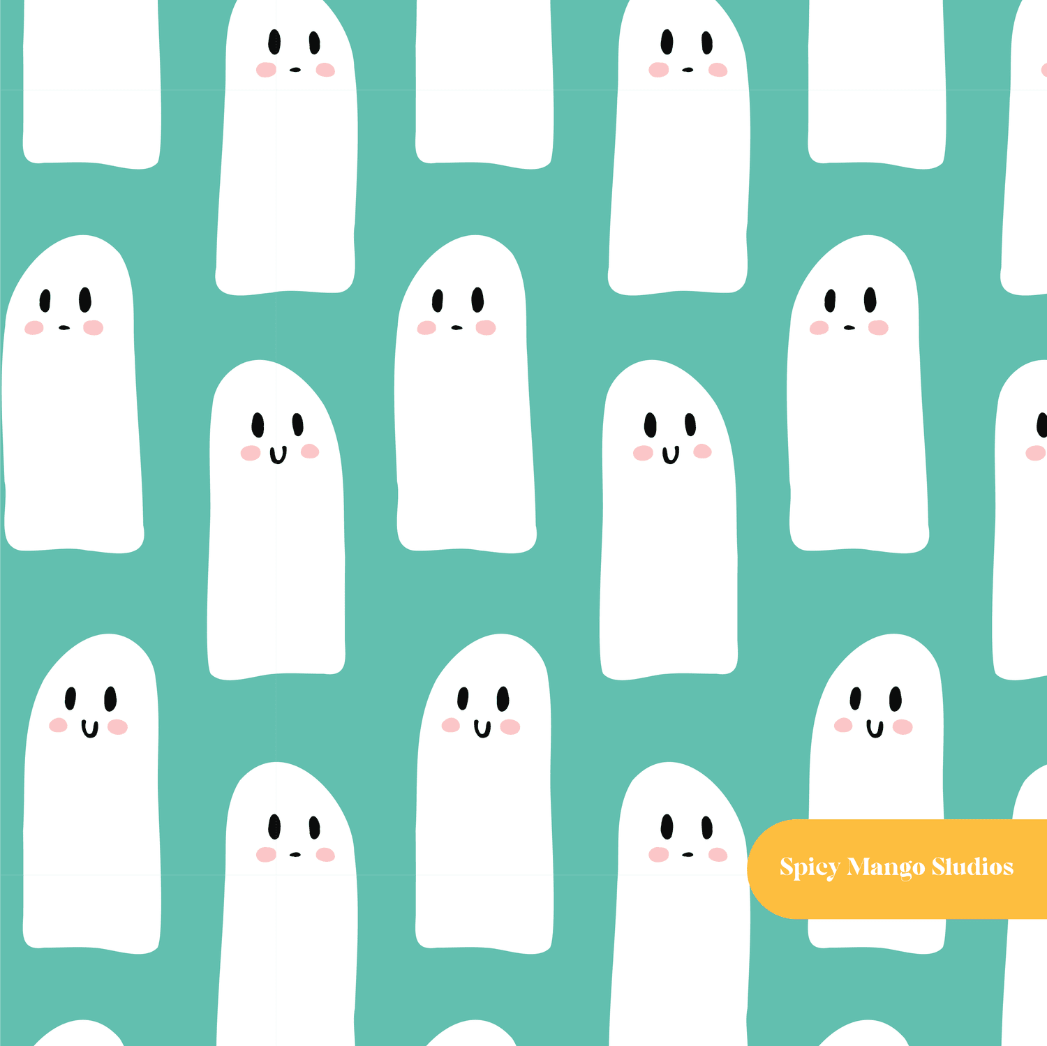 Aqua Ghost Besties Seamless Pattern