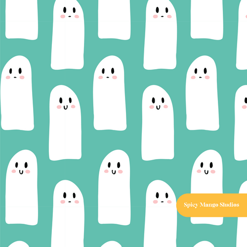 Aqua Ghost Besties Seamless Pattern