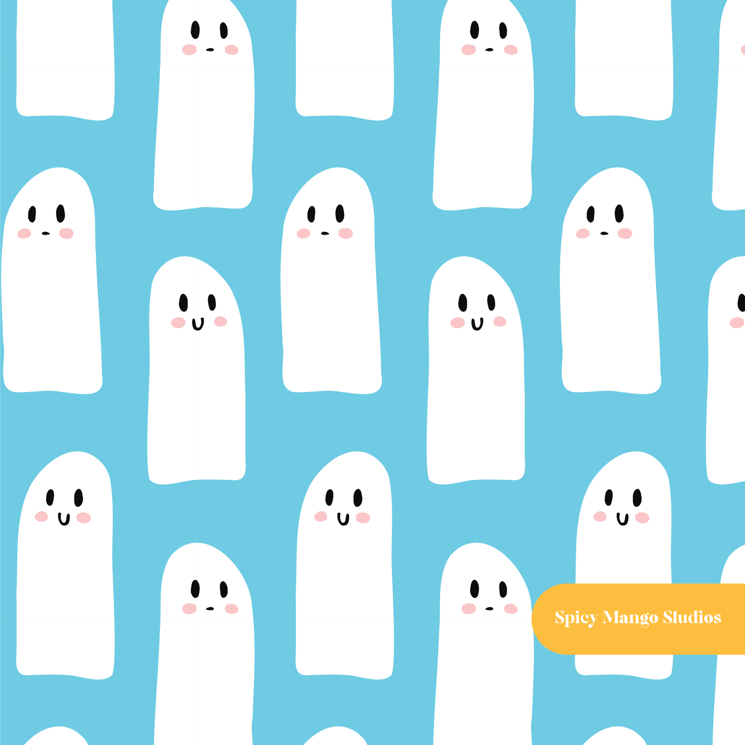 Blue Ghost Besties Seamless Pattern