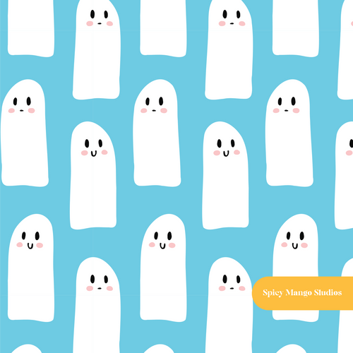Blue Ghost Besties Seamless Pattern