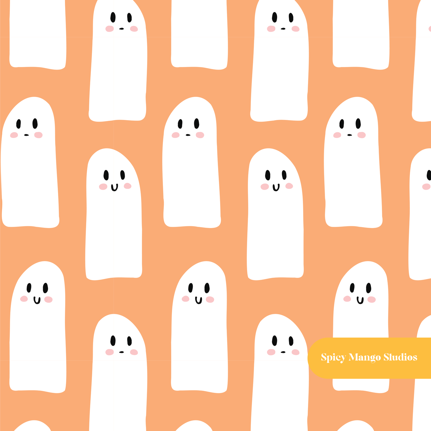 Pumpkin Orange Ghost Besties Seamless Pattern