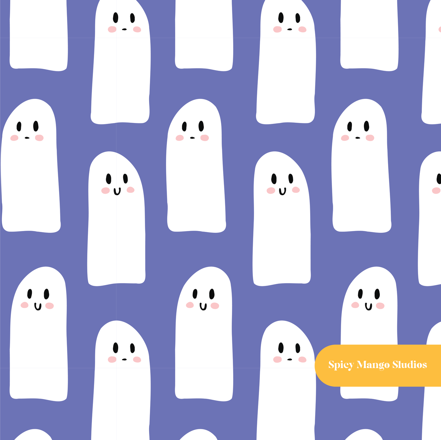 Spooky Blue Ghost Besties Seamless Pattern