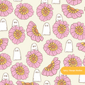 Cream Ghostly Floral Halloween Seamless