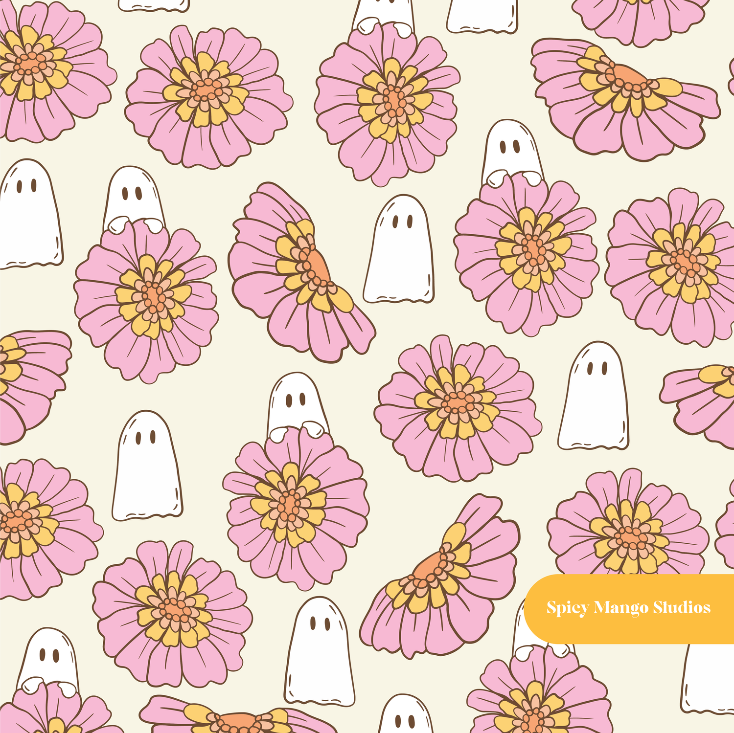 Cream Ghostly Floral Halloween Seamless
