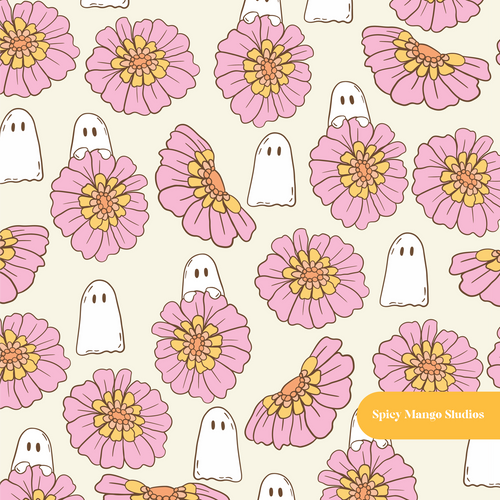 Cream Ghostly Floral Halloween Seamless