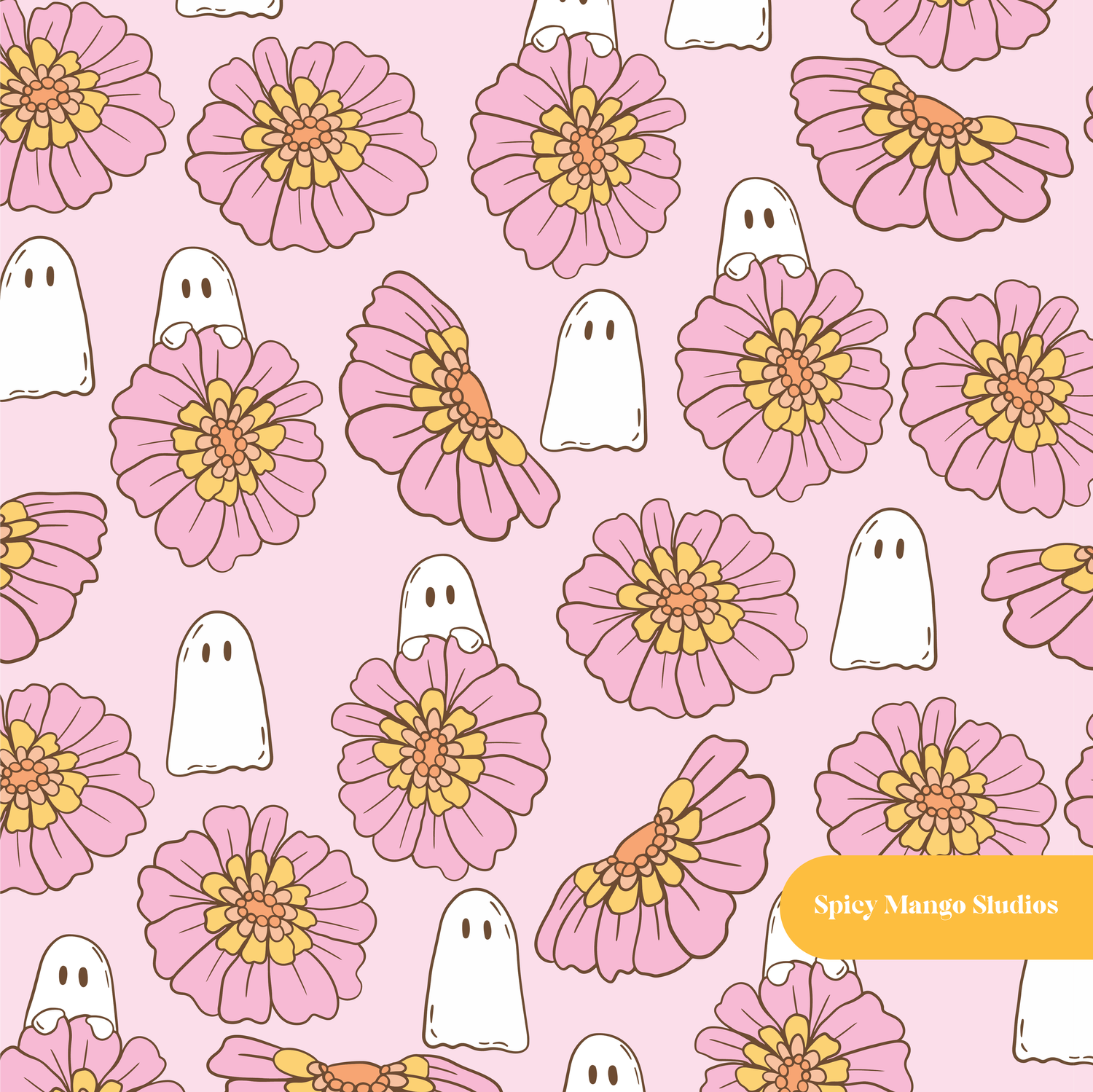 Pink Ghostly Floral Seamless Pattern