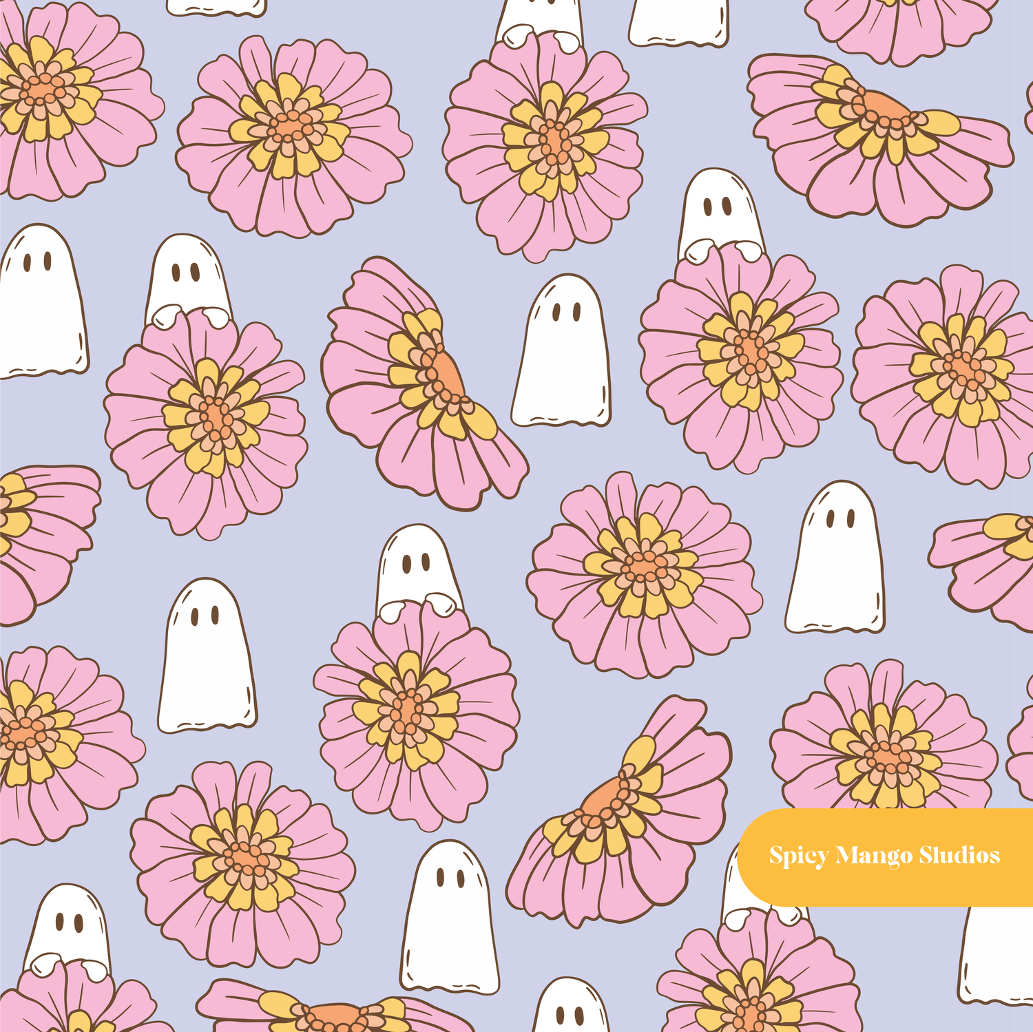 Purple Ghostly Floral Seamless Pattern