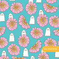 Turquoise Ghostly Floral Seamless Pattern