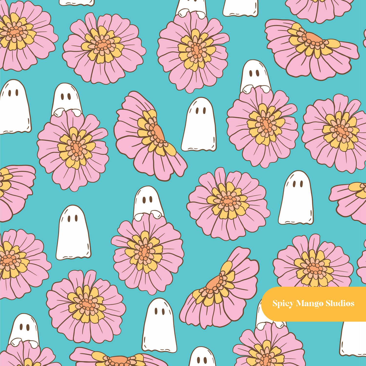 Turquoise Ghostly Floral Seamless Pattern