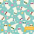 Aqua Groovy Ghosts Seamless Pattern