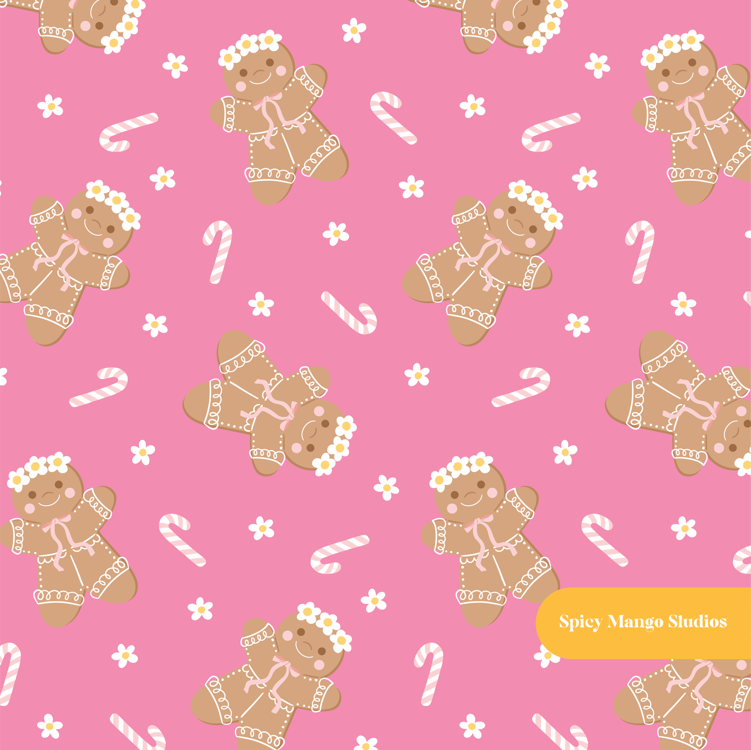 Bubblegum Gingerina Seamless Pattern – Christmas Baking Party Digital Download