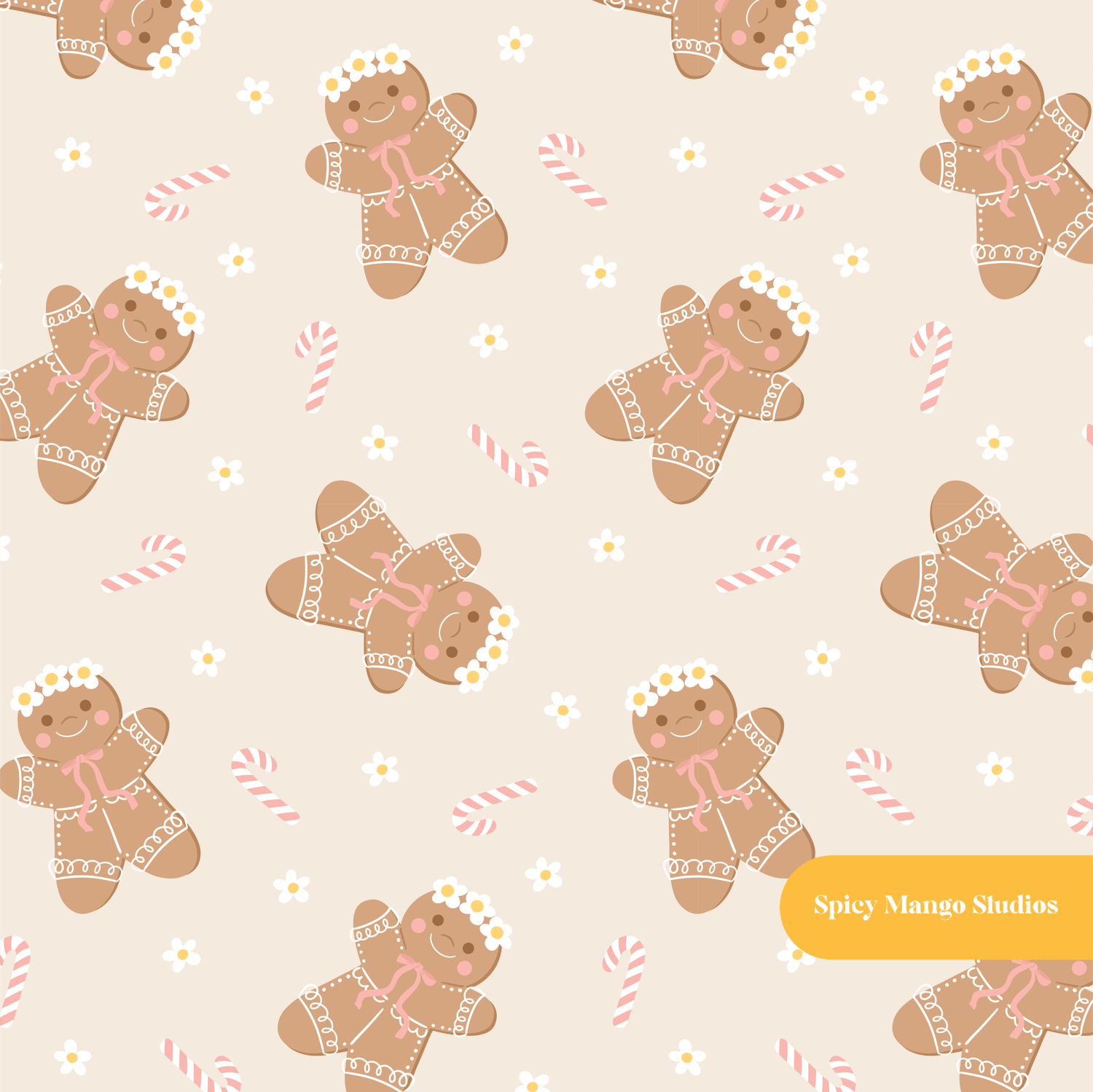 Neutral Gingerina Seamless Pattern – Christmas Baking Party Digital Download