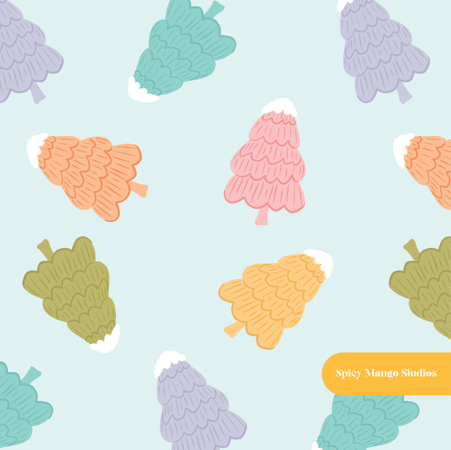 Blue Gummy Trees Seamless Pattern – Digital Download