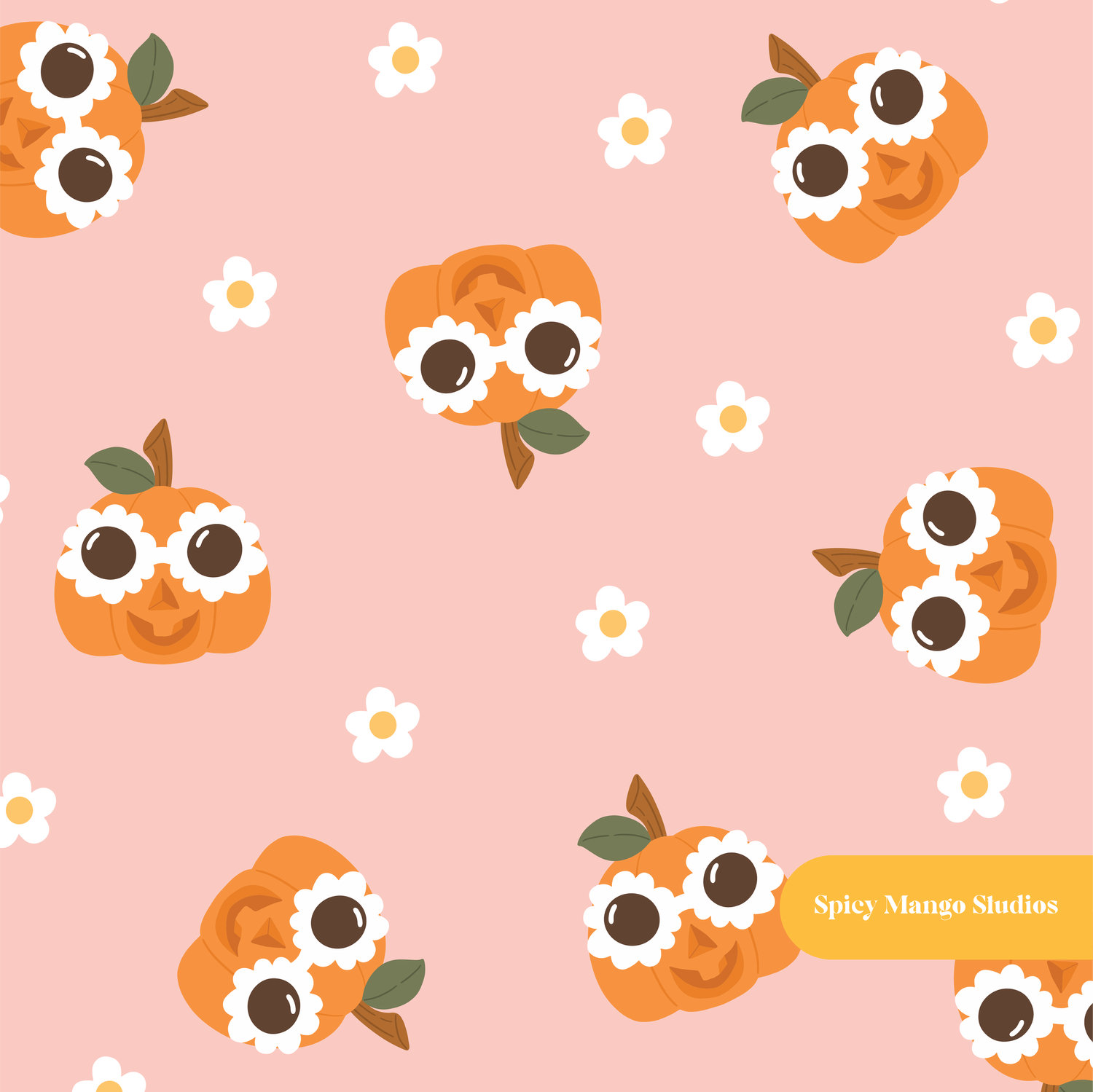 Peach Groovy Pumpkin Seamless Pattern