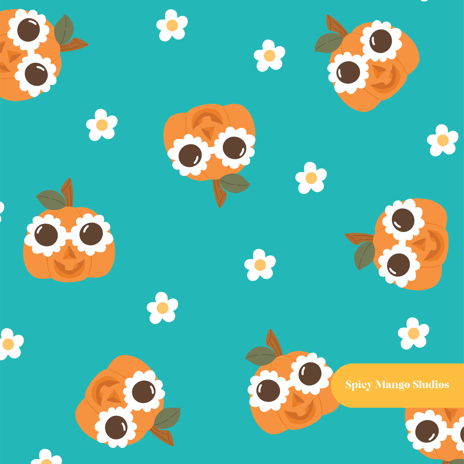 Teal Groovy Pumpkin Seamless Pattern