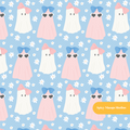 Cloud Blue Ghosties Seamless Pattern