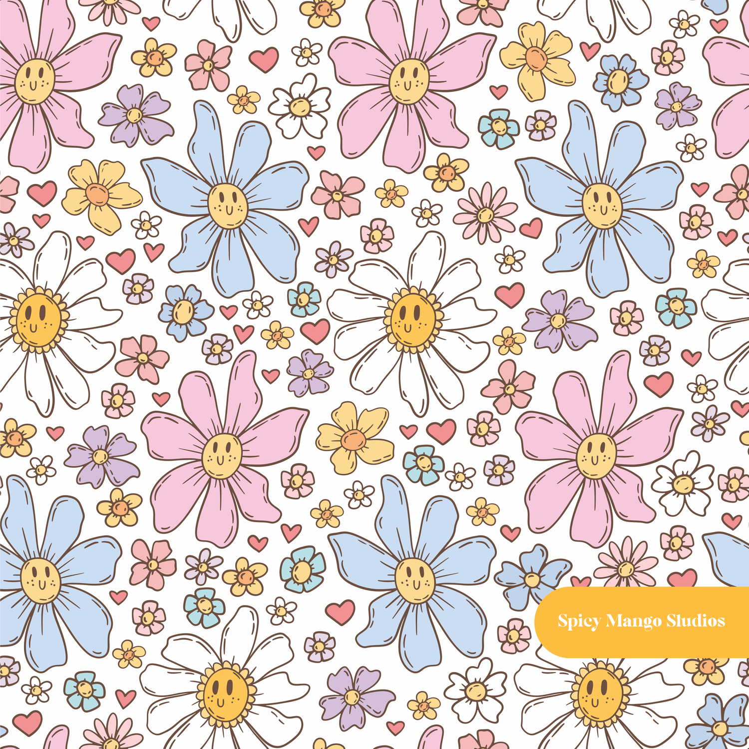 White Have a Nice Day Floral Seamless Pattern