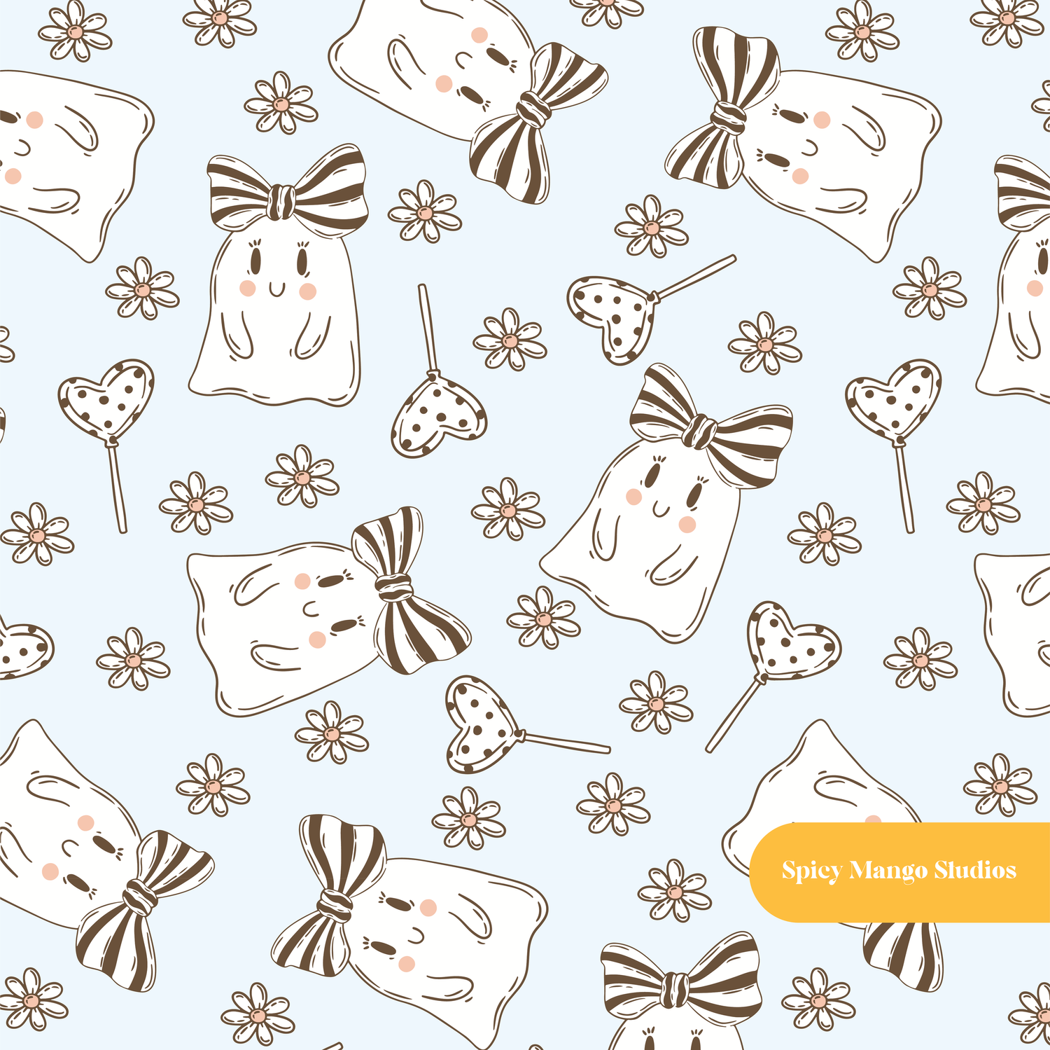 Light Blue Hello Boo Halloween Seamless Pattern