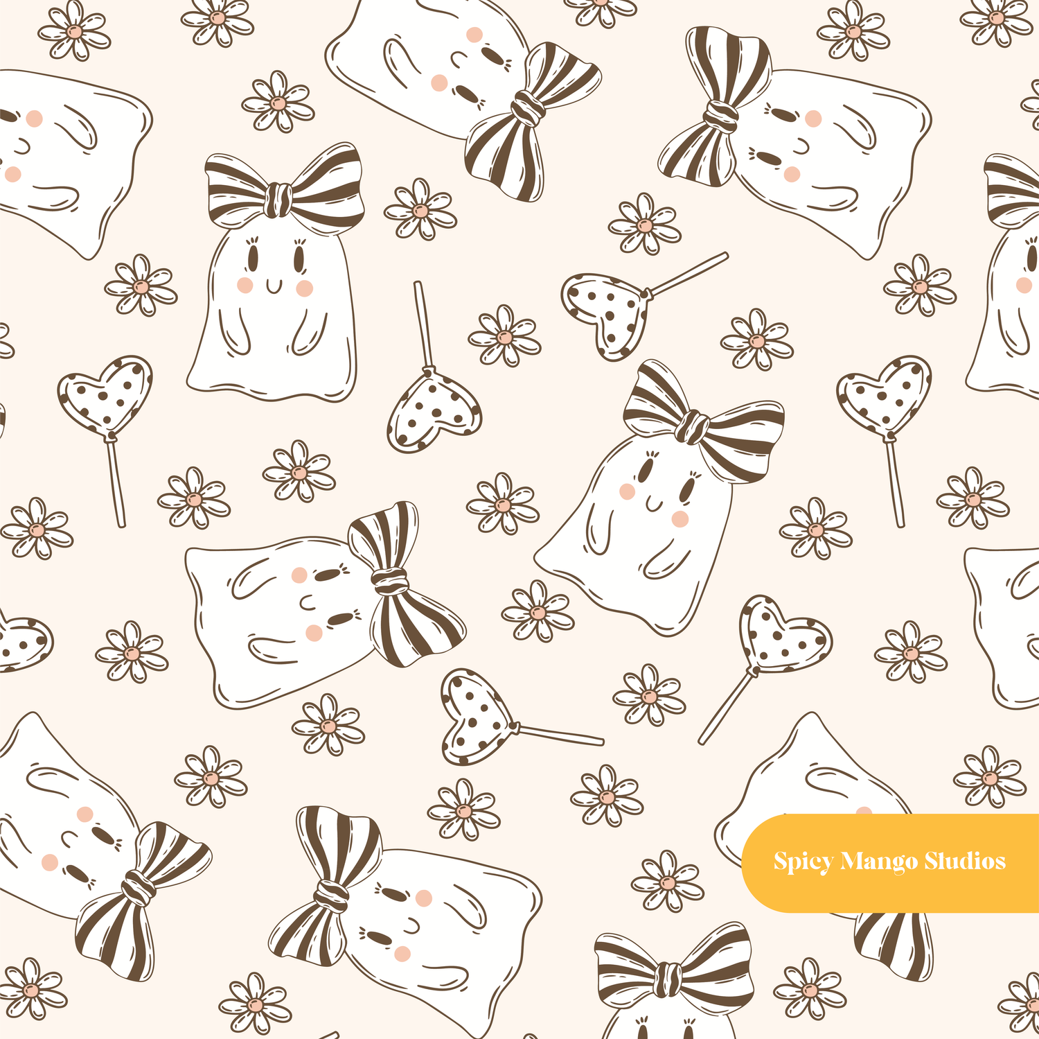 Neutral Hello Boo Halloween Seamless Pattern