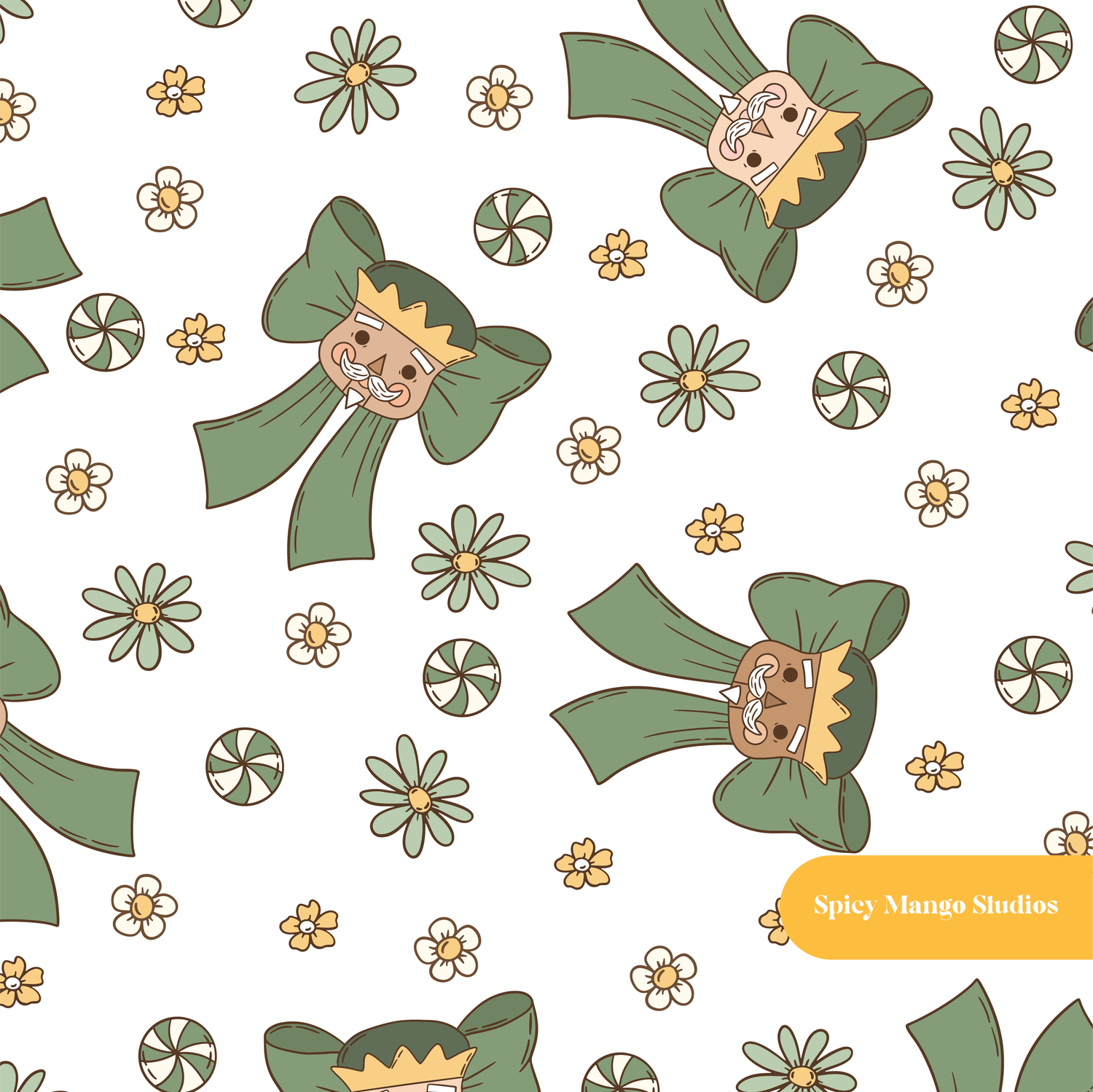 Green Holiday Bow Seamless Pattern