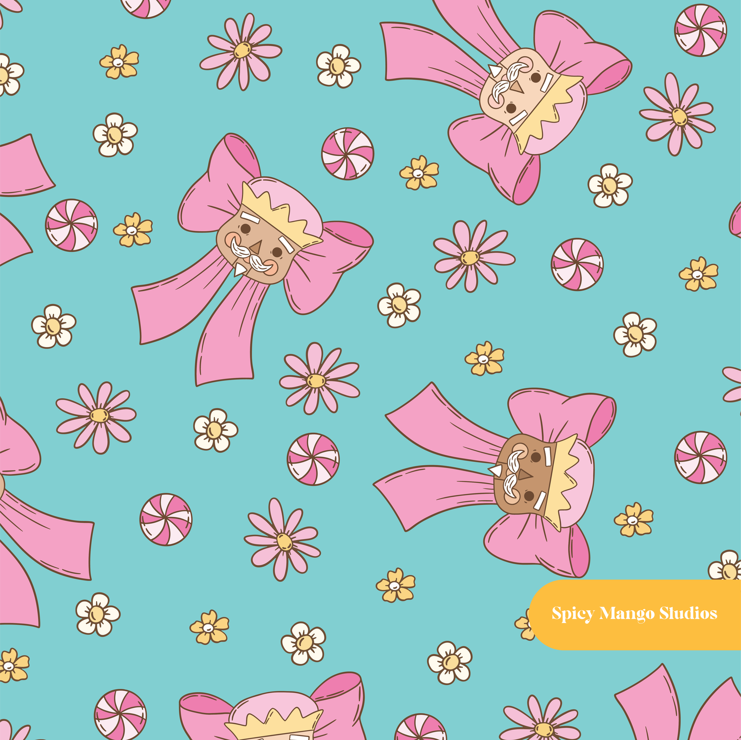 Teal Holiday Bow Seamless Pattern