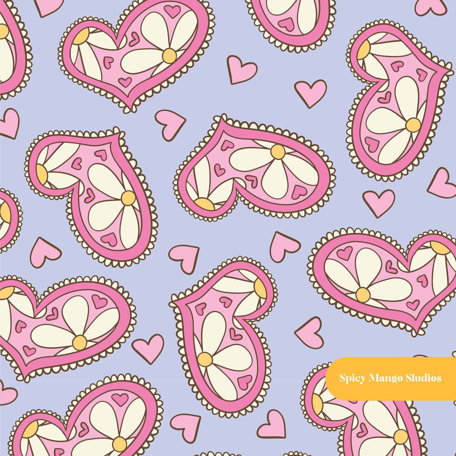 Periwinkle Hello Daisy Love Seamless Pattern